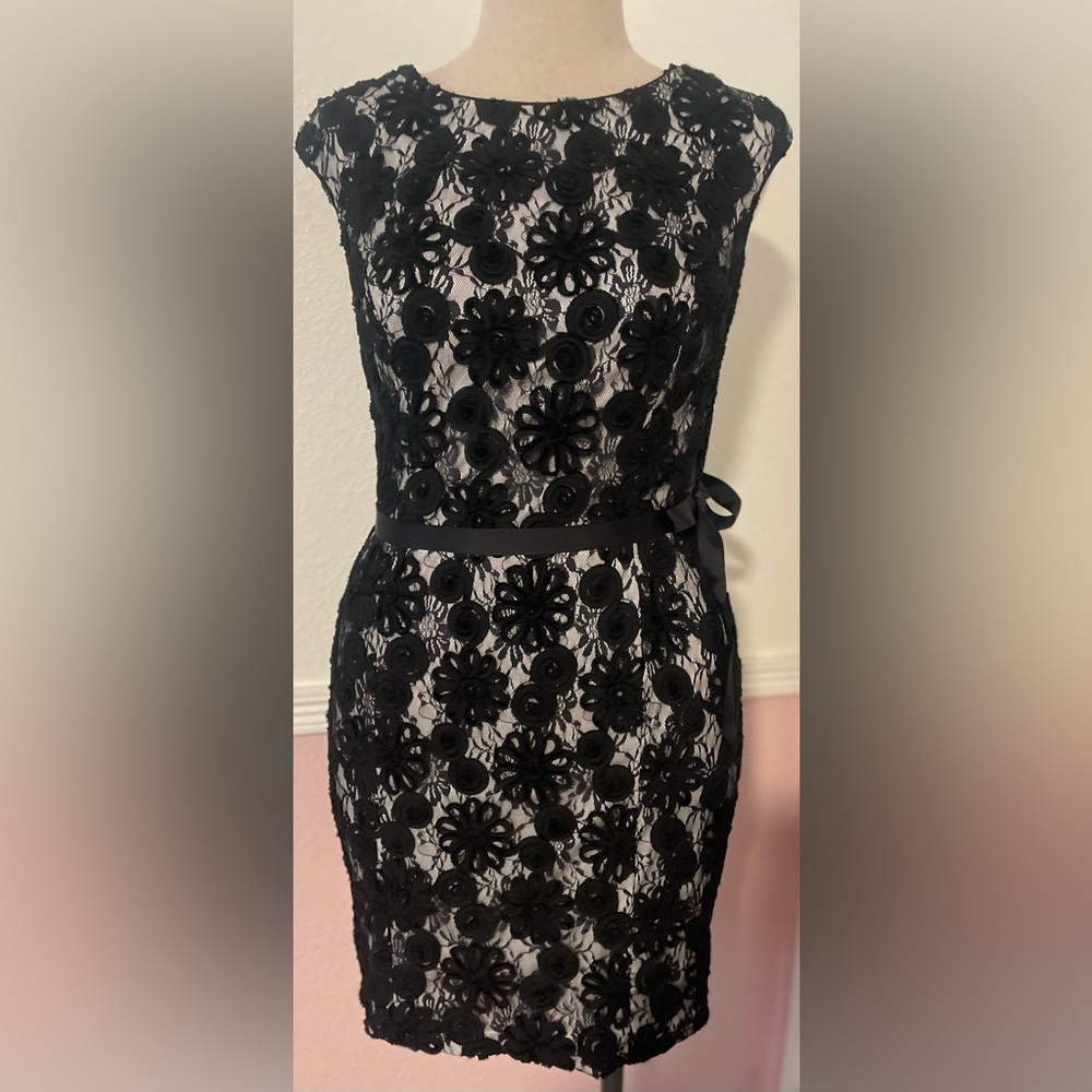 Alex Evenings Black Lace Overlay Cocktail Dress